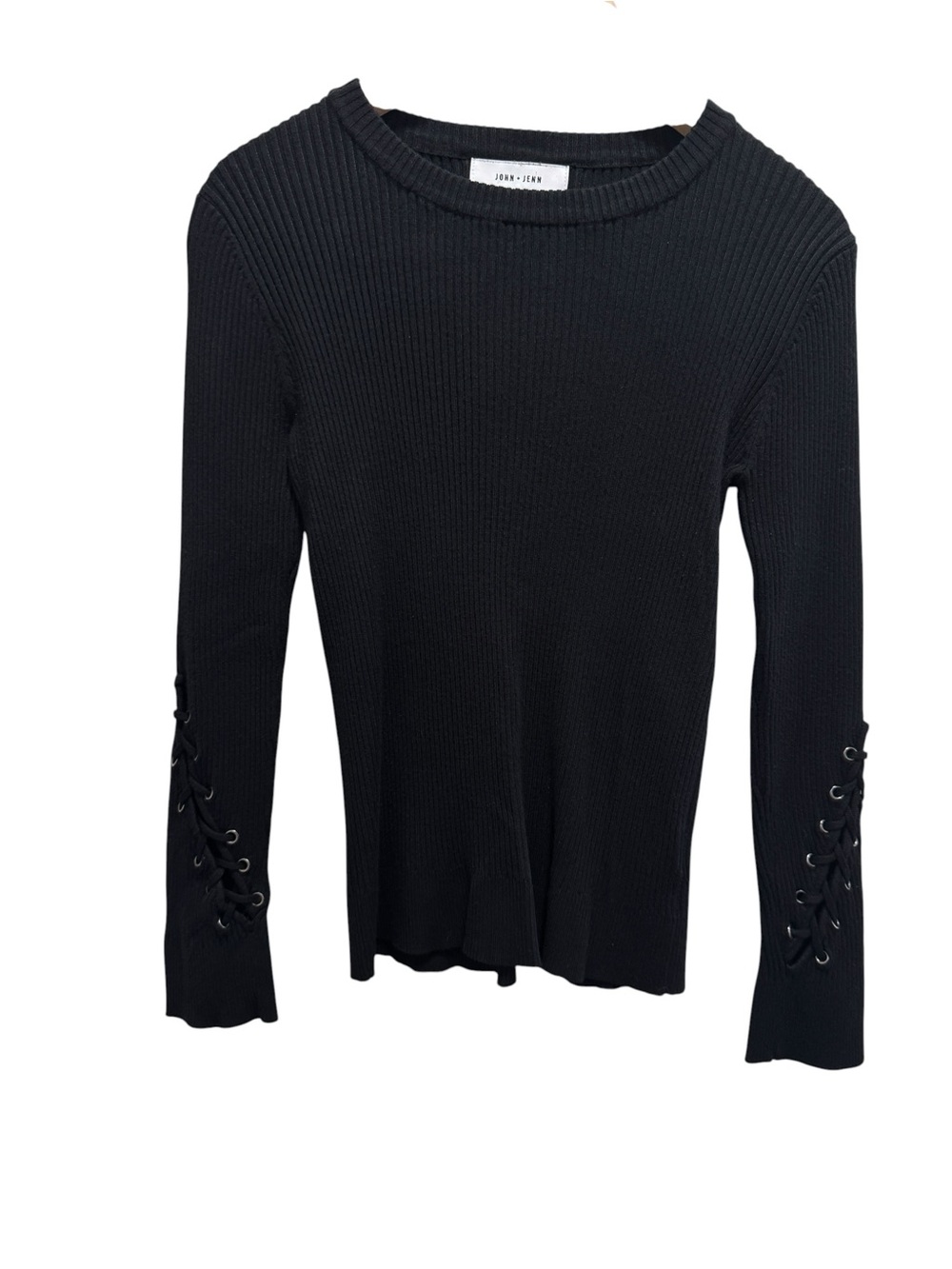 John + Jenn Black Knit Long Sleeve Sweater Lace Up Sleeves Size Medium